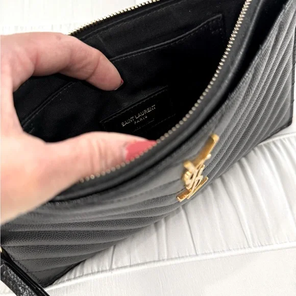 Yves Saint Laurent Black Quilted Wristlet. AUTHENTIC! - Picture 4 of 15